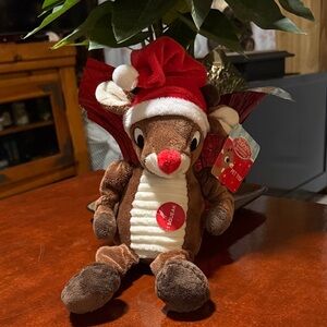 Festive Reindeer Plush with Red Santa Hat